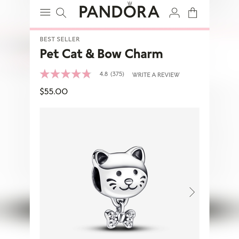 Pandora Pet Cat and Bow Charm-Authentic🐱